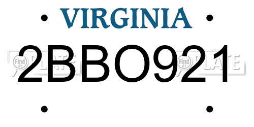 2BBO921 Virginia License Plate