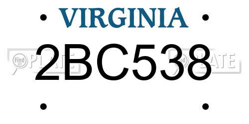 2BC538 Virginia License Plate