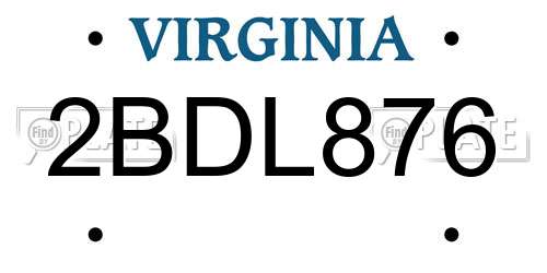 2BDL876 Virginia License Plate