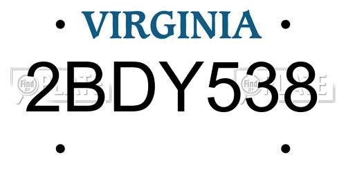 2BDY538 Virginia License Plate