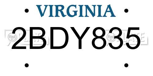 2BDY835 Virginia License Plate