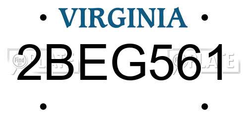 2BEG561 Virginia License Plate