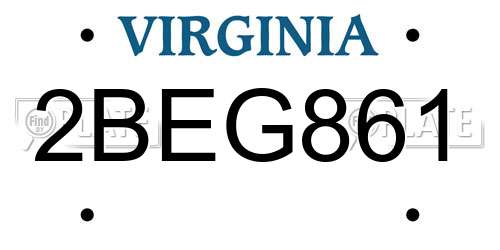 2BEG861 Virginia License Plate