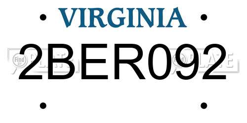 2BER092 Virginia License Plate