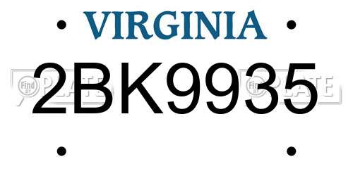 2BK9935 Virginia License Plate