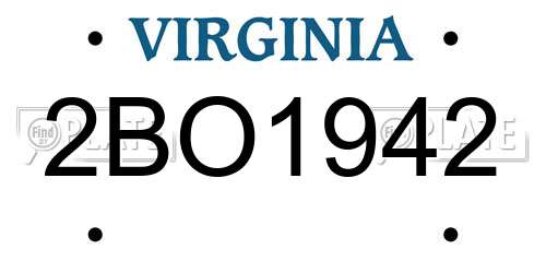 2BO1942 Virginia License Plate