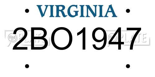 2BO1947 Virginia License Plate