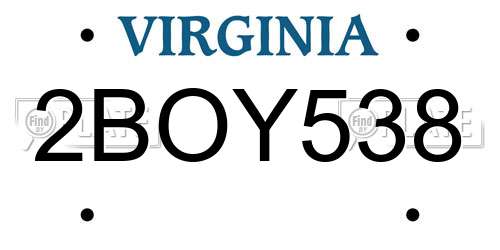 2BOY538 Virginia License Plate