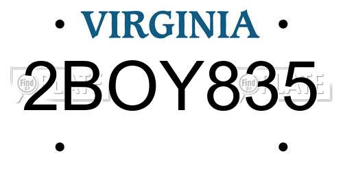 2BOY835 Virginia License Plate