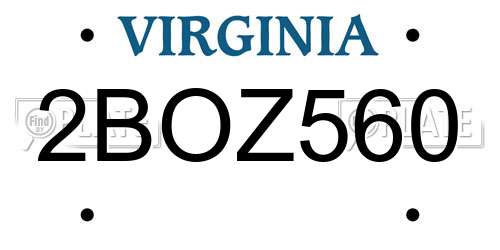2BOZ560 Virginia License Plate