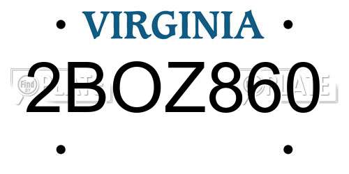 2BOZ860 Virginia License Plate