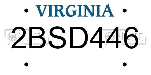 2BSD446 Virginia License Plate