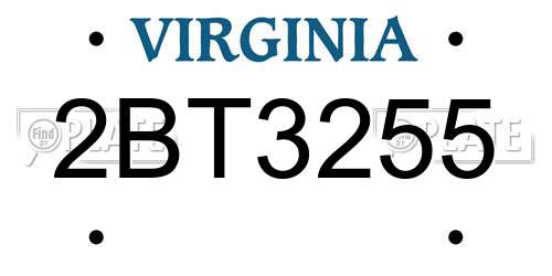 2BT3255 Virginia License Plate