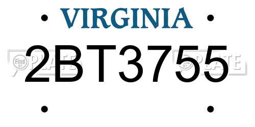 2BT3755 Virginia License Plate