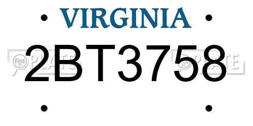 2BT3758 Virginia License Plate
