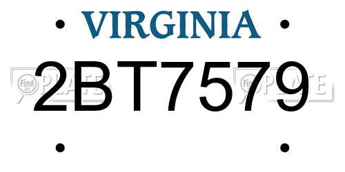 2BT7579 Virginia License Plate