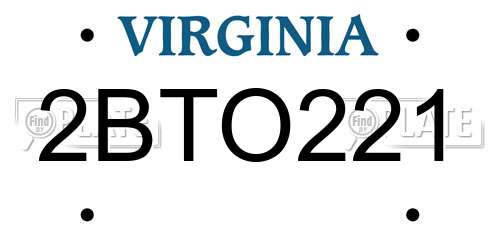 2BTO221 Virginia License Plate