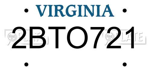 2BTO721 Virginia License Plate