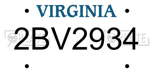 2BV2934 Virginia License Plate