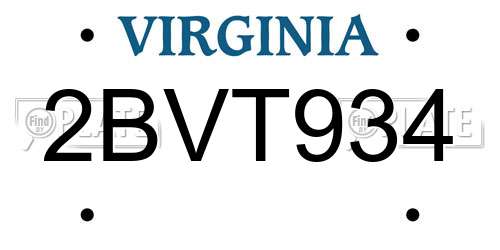 2BVT934 Virginia License Plate