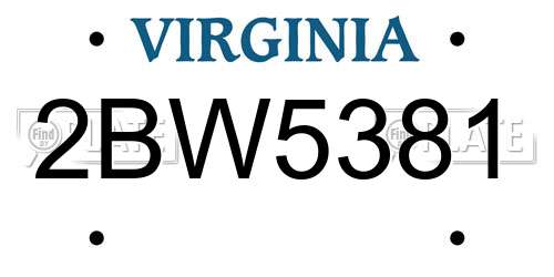 2BW5381 Virginia License Plate