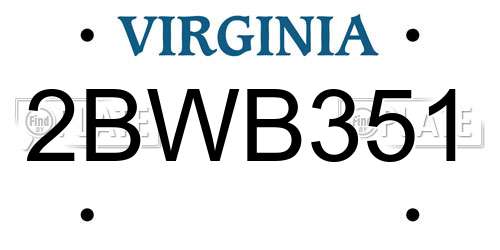 2BWB351 Virginia License Plate