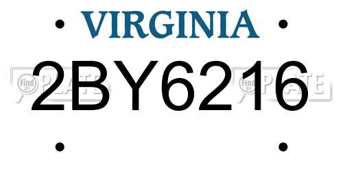 2BY6216 Virginia License Plate