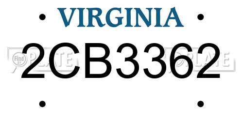 2CB3362 Virginia License Plate