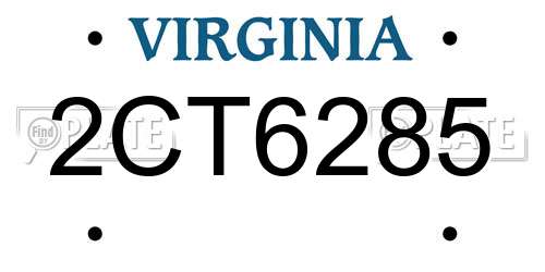2CT6285 Virginia License Plate