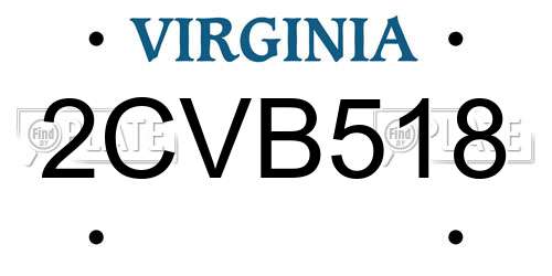 2CVB518 Virginia License Plate