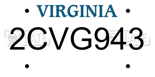2CVG943 Virginia License Plate