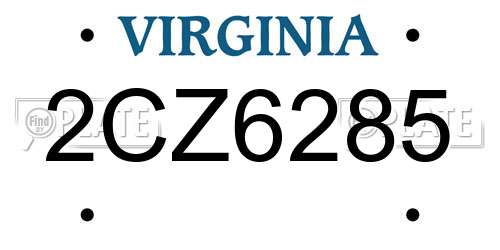 2CZ6285 Virginia License Plate