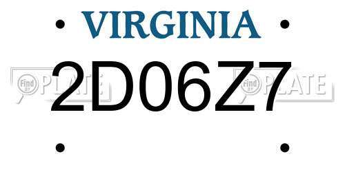 2D06Z7 Virginia License Plate