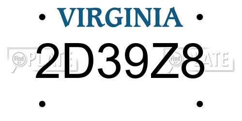 2D39Z8 Virginia License Plate