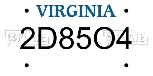 2D85O4 Virginia License Plate