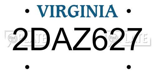 2DAZ627 Virginia License Plate