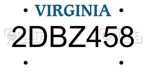2DBZ458 Virginia License Plate