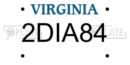 2DIA84 Virginia License Plate