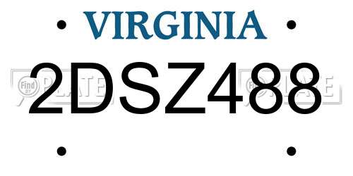 2DSZ488 Virginia License Plate