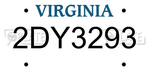 2DY3293 Virginia License Plate