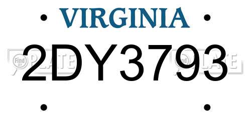 2DY3793 Virginia License Plate