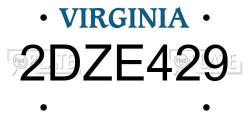 2DZE429 Virginia License Plate