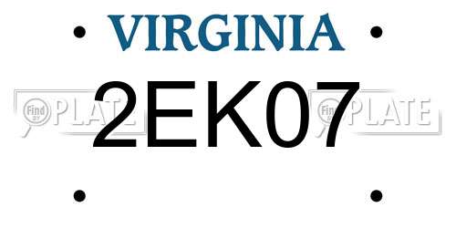 2EK07 Virginia License Plate