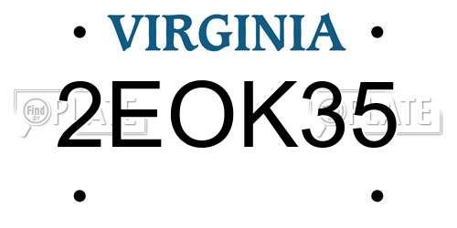 2EOK35 Virginia License Plate
