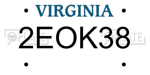 2EOK38 Virginia License Plate