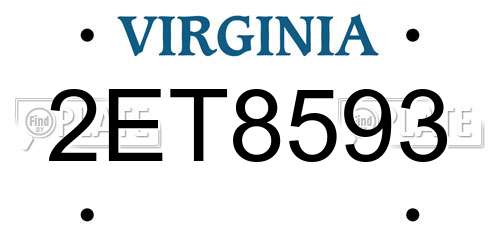 2ET8593 Virginia License Plate