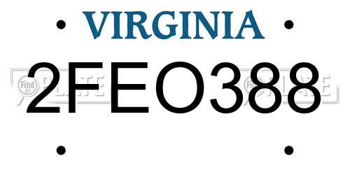 2FEO388 Virginia License Plate