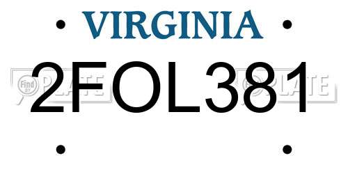 2FOL381 Virginia License Plate