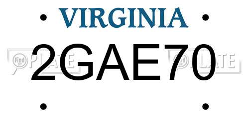 2GAE70 Virginia License Plate