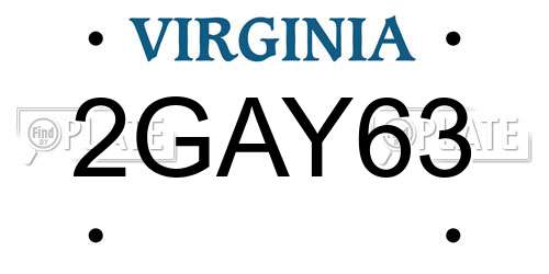 2GAY63 Virginia License Plate